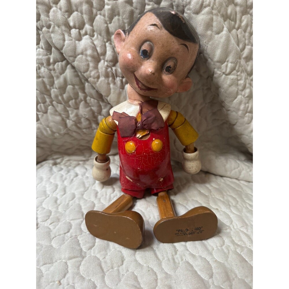 VTG 1939 Pinocchio Jointed Wooden Doll Ideal Novelty & Toy Co-Walt Disney 11”
